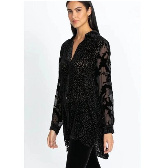 Johnny Was Audrey Button Down Shirt Black Leopard Oversized Animal Print - Picture 2 of 14